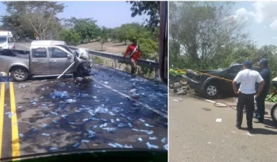 Una de las camionetas quedó atravesada en la vía.