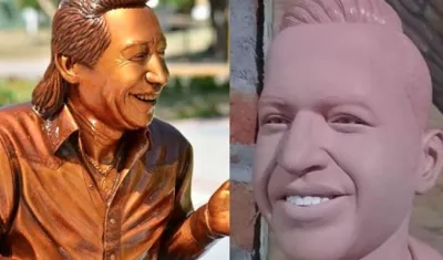 Estatua de Diomedes Díaz y la nueva escultura de Martín Elías.