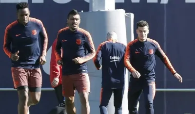 Yerri Mina durante el entrenamiento del Barcelona. 