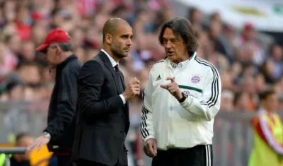 Pep Guardiola y Hans-Wilhelm Müller-Wohlfahrt, durante un partido. 