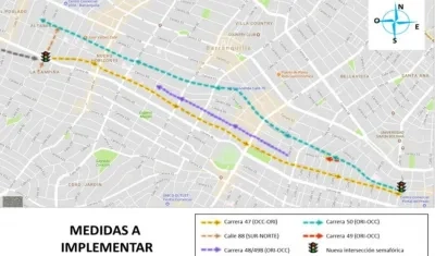 Este es el mapa suministrado por Secretaría de Tránsito de los cambios viales.