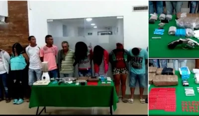 Los capturados y droga incautada.