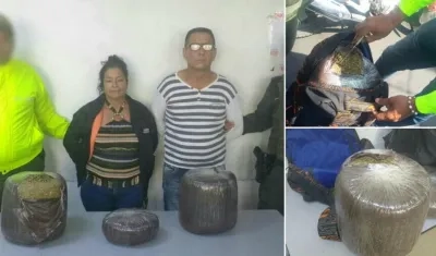 Los capturados y la marihuana incautada.