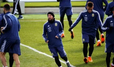 Lionel Messi durante el entrenamiento. 