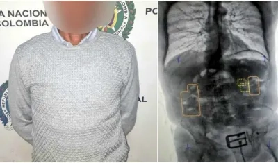 El anciano capturado transportaba más de 1 kilo de clorhidrato de cocaína en su estómago .