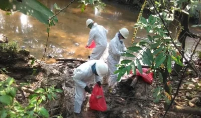 Personal de Ecopetrol controlando la emanación de crudo en el pozo 158.