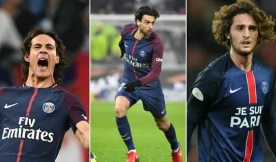 Edinson Cavani, Javier Pastore, y Adrien Rabiot.