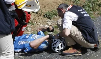 Michael Goolaerts en el piso tras el paro cardíaco. 