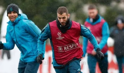 Karin Benzema, durante un entrenamiento con el Real Madrid.