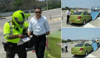 Momento en el que inmovilizan el vehículo de Hernando Zabaleta Echeverry.