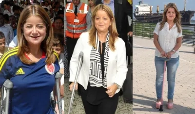 La exalcaldesa de Barranquilla Elsa Noguera con sus 3 facetas de superación: dos muletas, una y ahora el bastón.