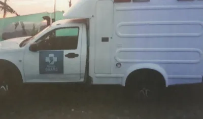 La ambulancia inmovilizada en Santa Bárbara, Antioquia.