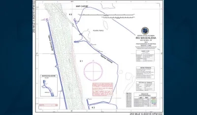 Plano batimétrico con las nuevas condiciones del canal de acceso al puerto de Barranquilla.