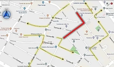 Este es el mapa de la Secretaría de Tránsito con la zona que será objeto de intervención.