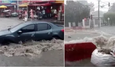 Momento en el que es arrastrado el vehículo en la carrera 43 e imagen del arroyo de la 21.