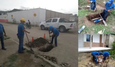 Operarios trabajando en el alcantarillado de Luruaco.
