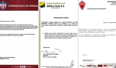 Comunicados de prensa donde los clubes denuncian lo mismo. 