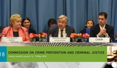 El secretario general de Naciones Unidas, António Guterres,  ante el plenario de la Comisión de la ONU para la Prevención del Delito y la Justicia Penal (CCPCJ).