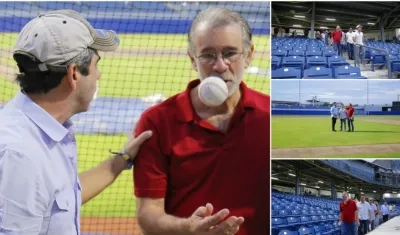 El alcalde Alejandro Char y el gobernador Eduardo Verano en el estadio de béisbol Edgar Rentería.