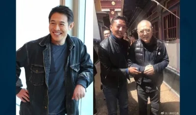 El antes y ahora, a la derecha con gafas, al lado de un fans.