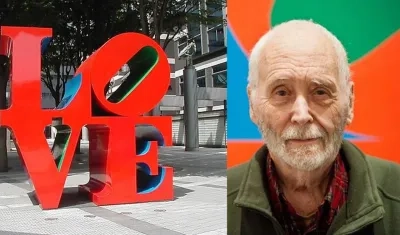 Robert Indiana y una de sus obras.