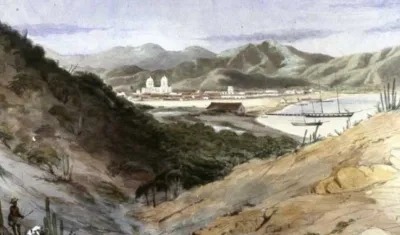 Acuarela del puerto de Santa Marta conservada por la Biblioteca Luis Ángel Arango.