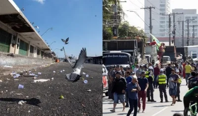 Camioneros bloquean una calle de acceso a la central de abastos de Sao Paulo, donde el panorama es desolador.