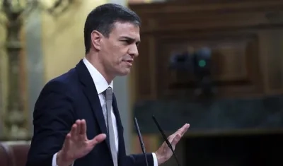 El líder del PSOE, Pedro Sánchez durante su intervención en el debate de la moción de censura contra Rajoy.