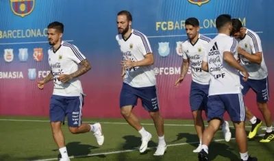Jugadores de Argentina durante el entrenamiento. 