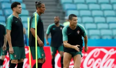 Cristiano Ronaldo durante un entrenamiento. 