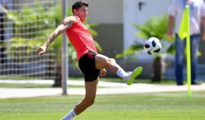 El goleador Robert Lewandowski durante un entrenamiento con Polonia. 