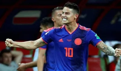 James celebrando uno de los goles de la Selección.