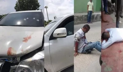 Así quedó la camioneta y los dos presuntos ladrones cuando fueron arrollados. 