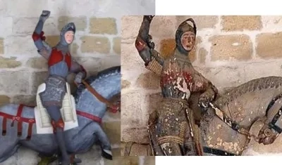 San Jorge en un caballo azul, algo que fue criticado después de la restauración.