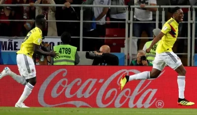  El defensa colombiano Yerry Mina celebra el gol ante Inglaterra.