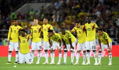 Jugadores de la Selección Colombia durante la tanda de penales ante Inglaterra.