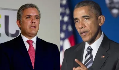 El presidente electo de Colombia, Iván Duque, y el expresidente de EE.UU. Barack Obama