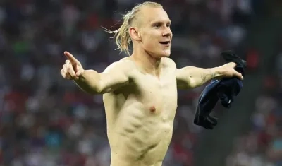Domagoj Vida celebra su anotación ante Rusia. 