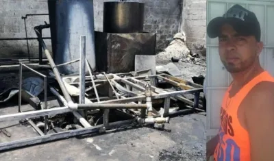 Lugar de la explosión y foto en vida de Luis Alberto Escorcia Marín. 