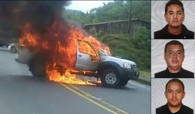 Así quedó la camioneta tras ser incinerada por el grupo armado. 