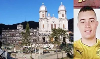 Imagen del municipio de Yarumal y el patrullero Víctor Manuel Bertel.