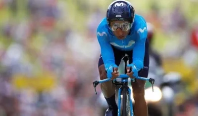 Nairo Quintana, durante el recorrido de hoy.