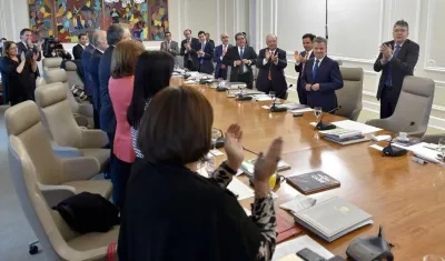 El Presidente Juan Manuel Santos con su equipo de colaboradores.