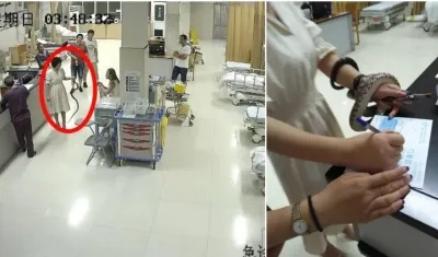 La joven con la serpiente en la mano. No la soltó hasta que le dijeron que no era venenosa.