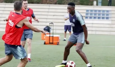 Yerry Mina durante uno de los entrenamientos. 