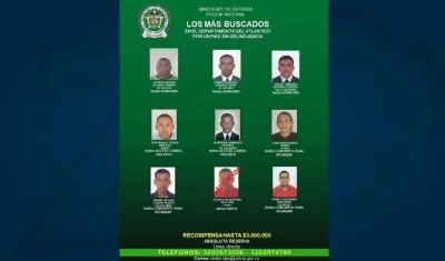Cartel de los más buscados en el Atlántico.