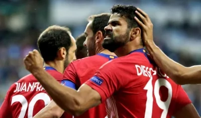 Diego Costa celebra el tanto del Atlético de Madrid.