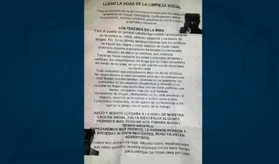 Panfleto apareció en Puerto Colombia