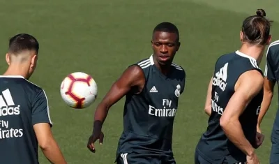 Vinicius en el entrenamiento del Real Madrid. 