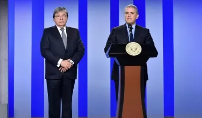 Canciller colombiano, Carlos Holmes Trujillo - Iván Duque en su intervención esta noche.